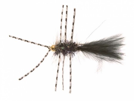 GOLD BEAD CRYSTAL BUGGER RUBBER LEG BLACK